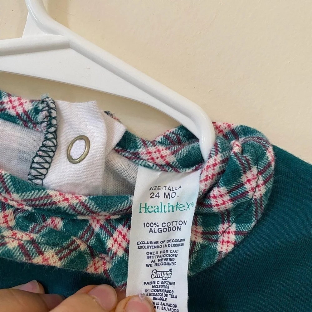 Vintage Healthtex Jumper 24 MO Embroidered Bunny Plaid Collar 100% Cotton